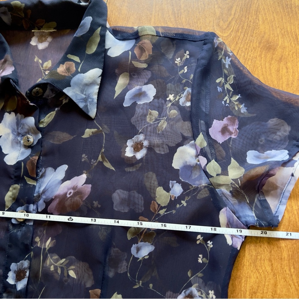 Vintage EnFocus Studio Navy Blue Floral Print Sheer Maxi Shirt Dress Set Size 6 - Picture 11 of 14